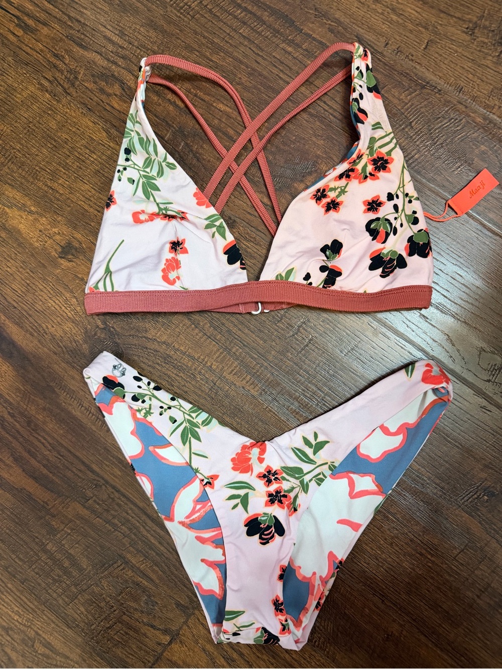 Maaji Pink Floral Strappy Bikini Set